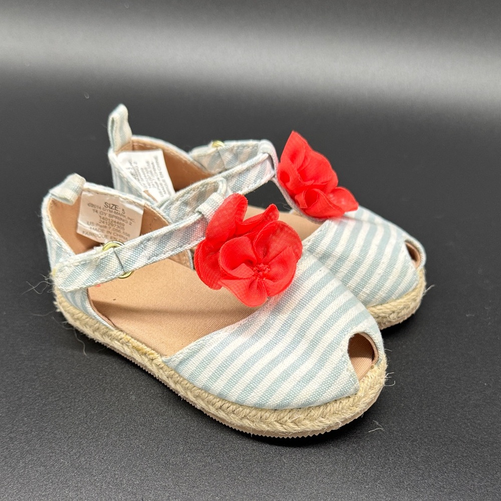 Gymboree Cherry Blossom Striped Peep Toe Sandals with Red Flower Sz 5
